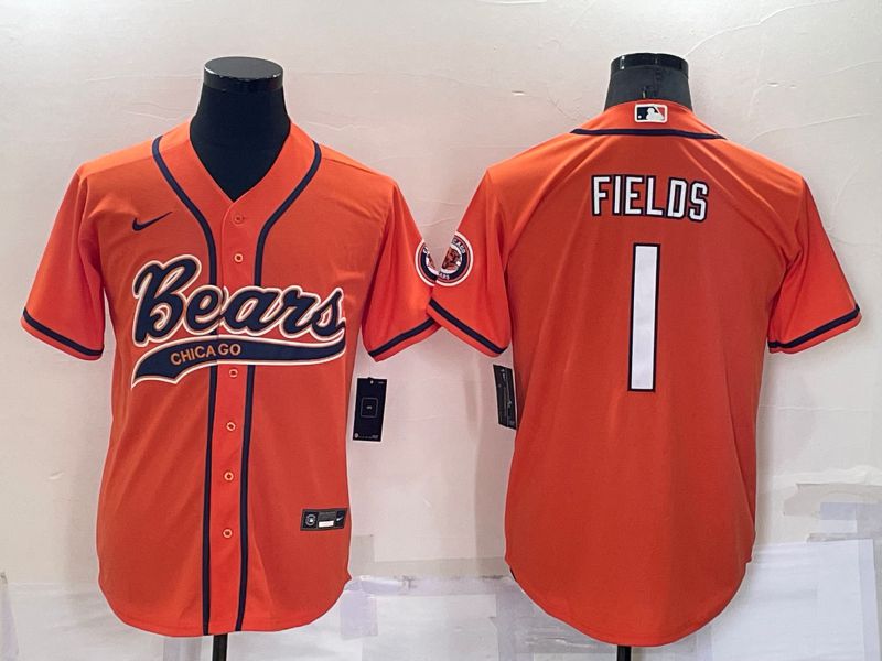 Men Chicago Bears #1 Fields Orange Nike Co branded Jersey